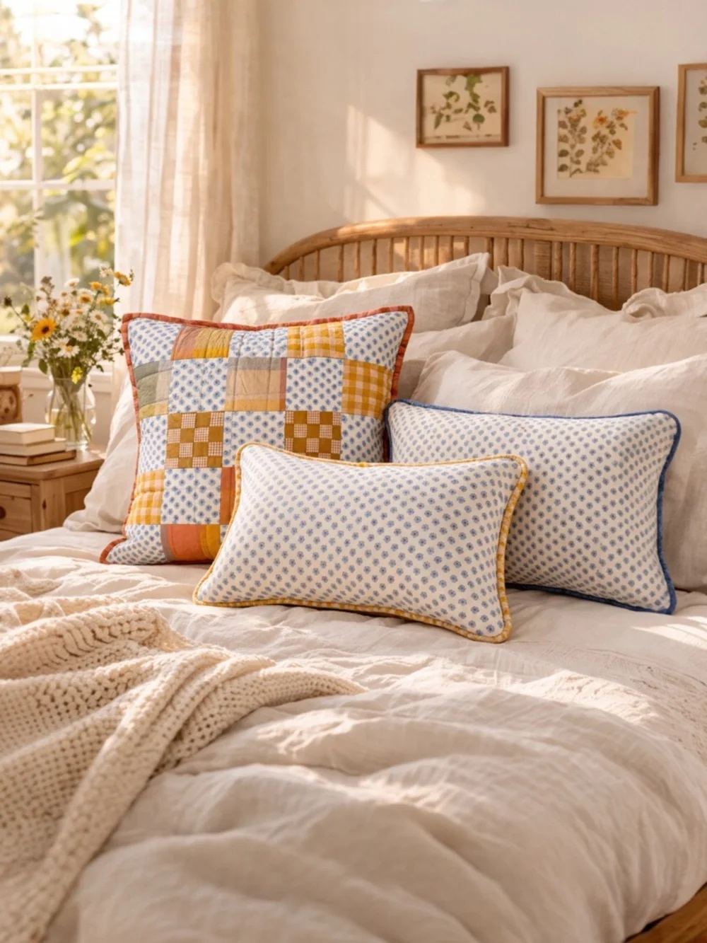 Emmie by Mary Martha Handmade Floral Patchwork Pillow Set Cottagecore Gingham